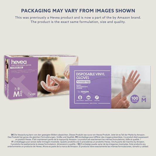 by Amazon - Disposable Vinyl Gloves, Size M, Pack of 100