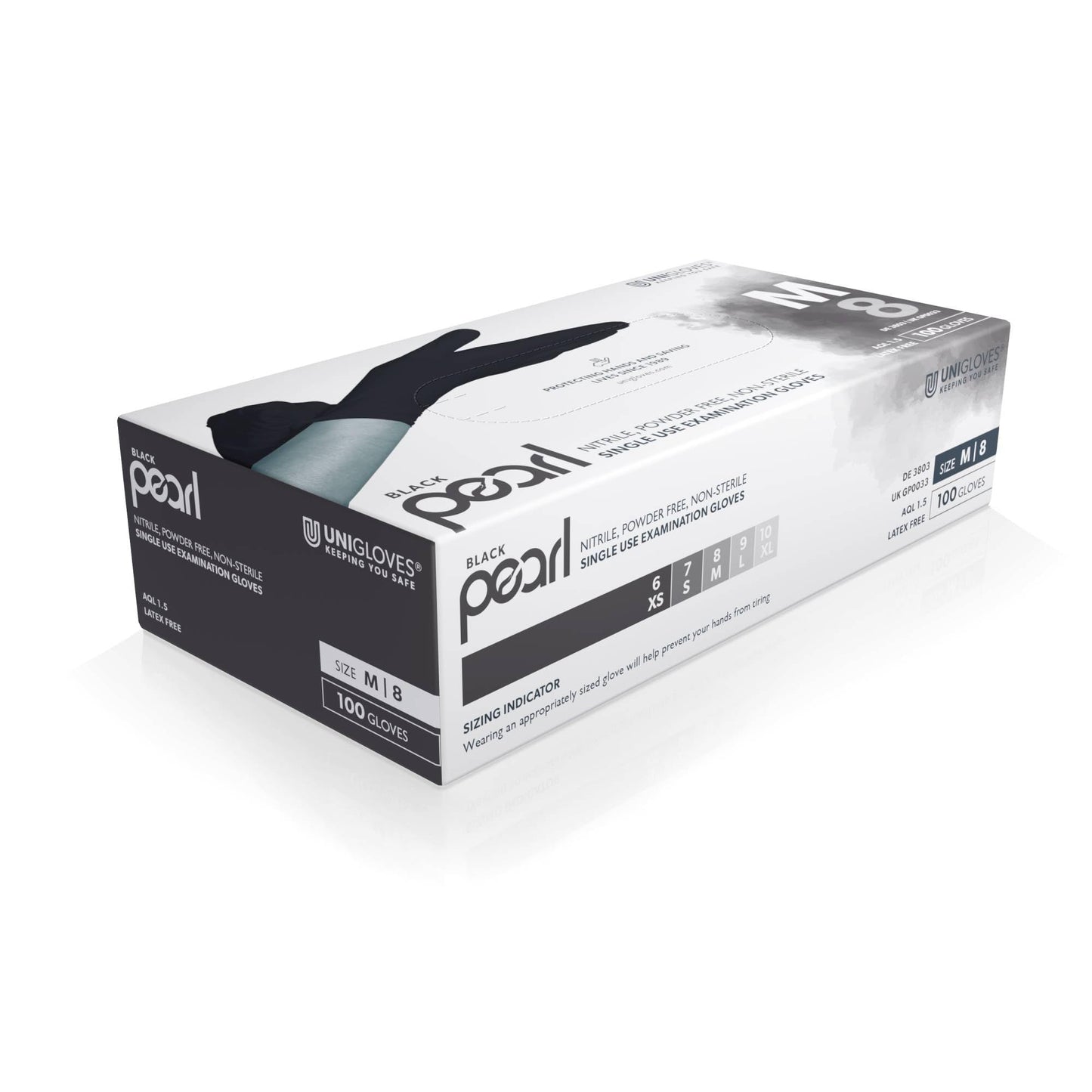 Unigloves Black Pearl Nitrile Examination Gloves - Multipurpose, Powder Free and Latex Free Disposable Gloves - Box of 100 Gloves, Black, Medium (GP0033)
