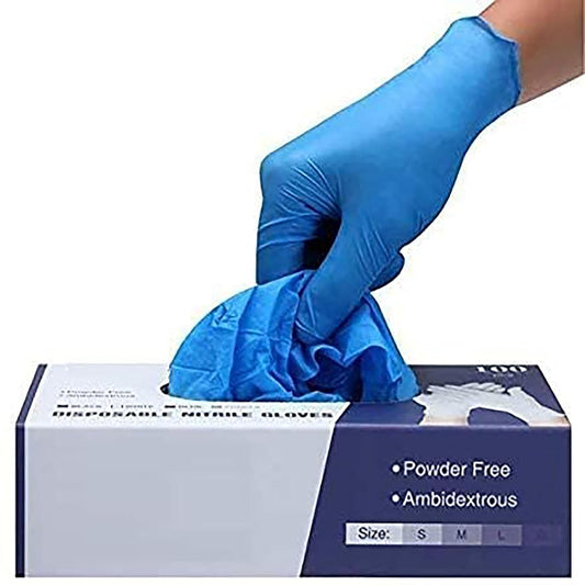 PRAIMA Surgicals Powder Free Nitrile Gloves, Food Grade, Hand Disposable Gloves - 100 Count - Blue (100, Large)