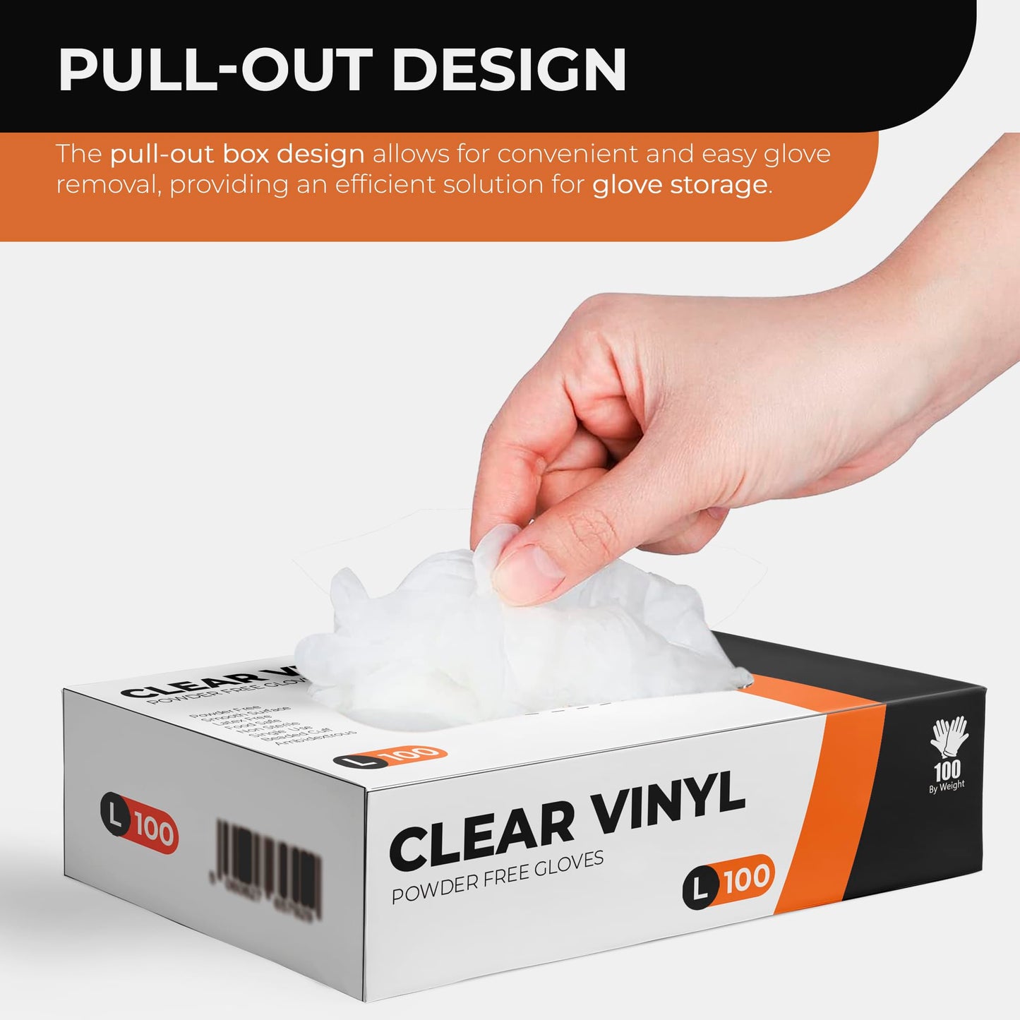 PRAIMA Clear Vinyl Gloves, 100 Count, Clear Disposable Gloves (100, Large)