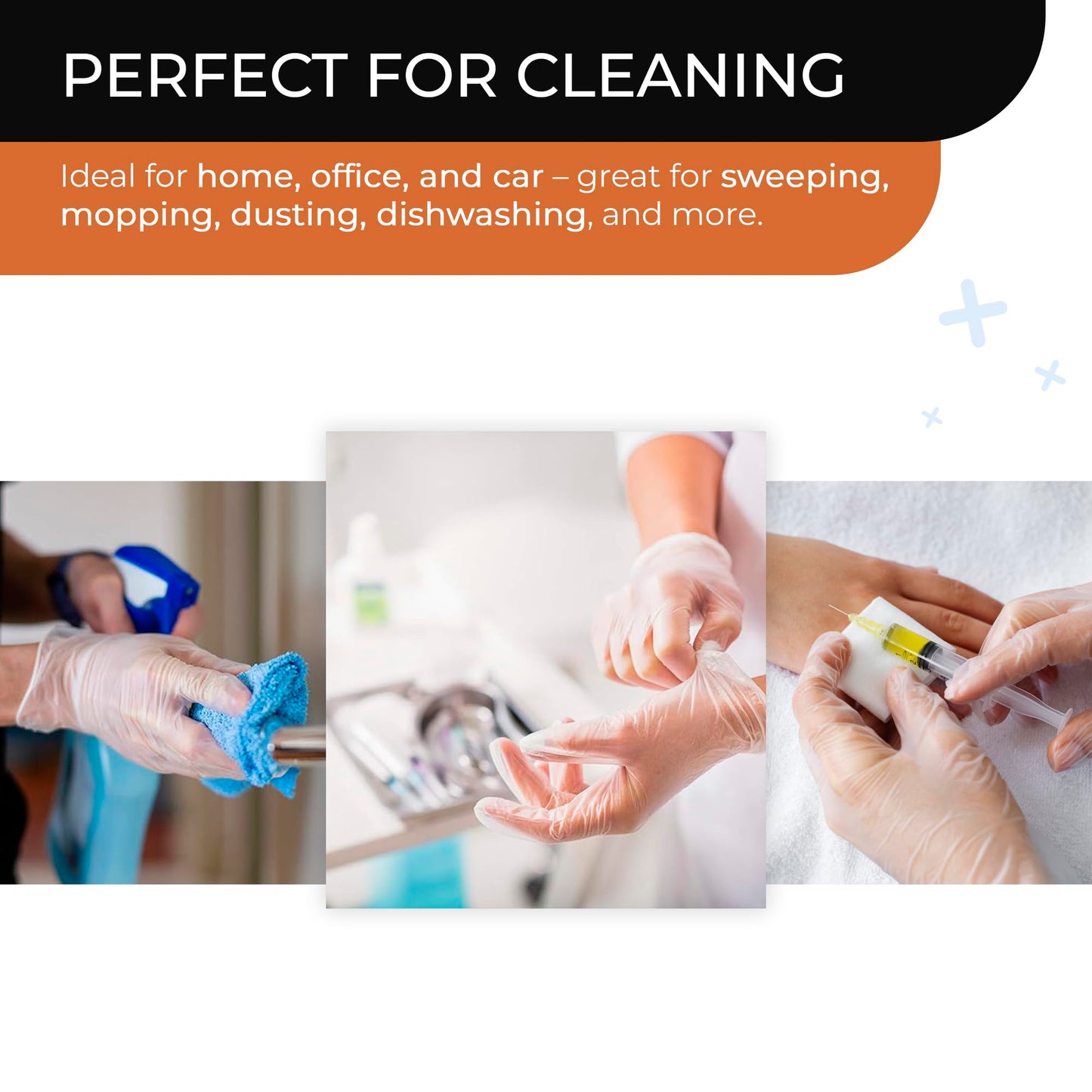PRAIMA Clear Vinyl Gloves, 100 Count, Clear Disposable Gloves (100, Large)