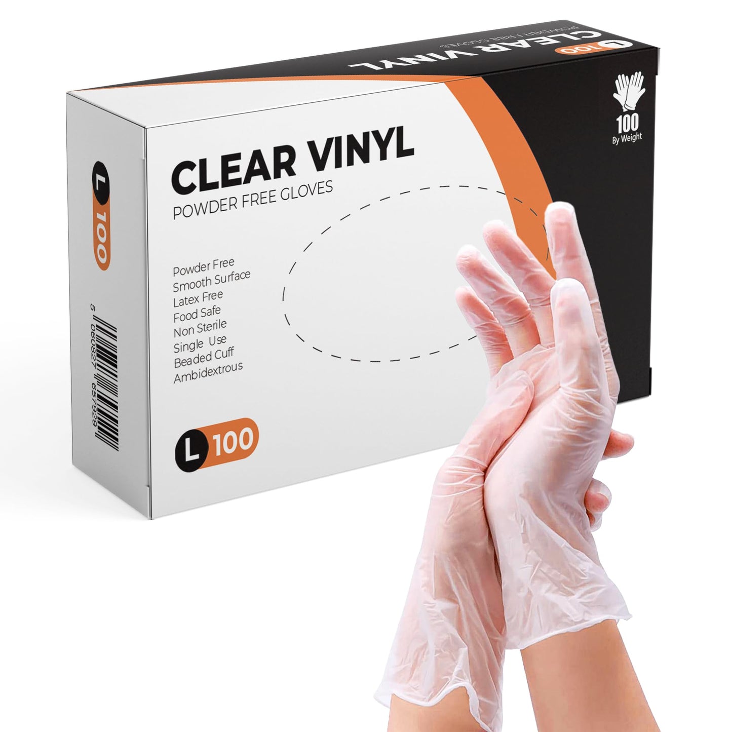 PRAIMA Clear Vinyl Gloves, 100 Count, Clear Disposable Gloves (100, Large)